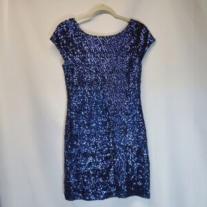 Navy Blue Sequin Evening/ Prom Midi Dress